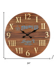24" Brown Solid Wood Silent Analog Round Wall Clock
