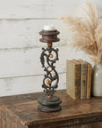 16" Black Distressed Floral Metal Tabletop Tealight Candle Holder
