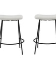 Set of Two 26" White And Black Fabric And Metal Backless Counter Height Bar Chairs