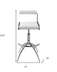Set of Two White And Silver Faux Leather And Metal Low Back Adjustable Height Bar Chairs