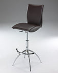Set of Two Brown And Silver Faux Leather And Metal Low Back Adjustable Height Swivel Bar Chairs