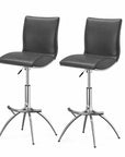 Set of Two Brown And Silver Faux Leather And Metal Low Back Adjustable Height Swivel Bar Chairs