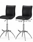 Set of Two Brown And Silver Faux Leather And Metal Low Back Adjustable Height Swivel Bar Chairs