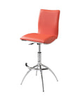 Set of Two Brown And Silver Faux Leather And Metal Low Back Adjustable Height Swivel Bar Chairs