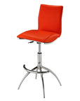 Set of Two Brown And Silver Faux Leather And Metal Low Back Adjustable Height Swivel Bar Chairs