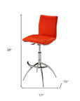 Set of Two Brown And Silver Faux Leather And Metal Low Back Adjustable Height Swivel Bar Chairs
