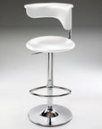 White And Silver Faux Leather And Metal Low Back Adjustable Height Bar Chair