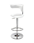 White And Silver Faux Leather And Metal Low Back Adjustable Height Bar Chair