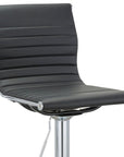 Set of Two Black And Silver Faux Leather And Metal Low Back Adjustable Height Bar Chairs