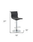 Set of Two Black And Silver Faux Leather And Metal Low Back Adjustable Height Bar Chairs