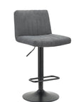 Set of Two Gray And Black Fabric And Metal Low Back Adjustable Height Bar Chairs