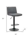 Set of Two Gray And Black Fabric And Metal Low Back Adjustable Height Bar Chairs
