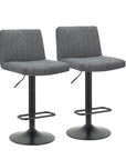 Set of Two Gray And Black Fabric And Metal Low Back Adjustable Height Bar Chairs