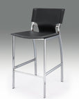 Set of Two 29" Gray And Silver Faux Leather And Metal Low Back Bar Height Bar Chairs