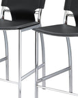 Set of Two 29" Black And Silver Faux Leather And Metal Low Back Bar Height Bar Chairs
