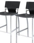 Set of Two 29" Black And Silver Faux Leather And Metal Low Back Bar Height Bar Chairs