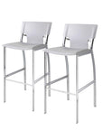 Set of Two 29" White And Silver Faux Leather And Metal Low Back Bar Height Bar Chairs