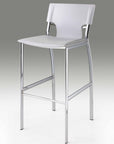 Set of Two 29" White And Silver Faux Leather And Metal Low Back Bar Height Bar Chairs