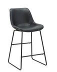 Set of Two Black Faux Leather And Metal Low Back Counter Height Bar Chairs