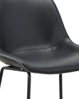 Set of Two Black Faux Leather And Metal Low Back Counter Height Bar Chairs