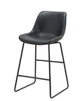 Set of Two Black Faux Leather And Metal Low Back Counter Height Bar Chairs