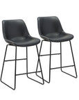 Set of Two Black Faux Leather And Metal Low Back Counter Height Bar Chairs
