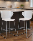 Set of Two 26" White And Silver Heavy Duty Plastic And Metal Low Back Counter Height Bar Chairs