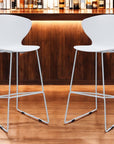 Set of Two 26" White And Silver Heavy Duty Plastic And Metal Low Back Counter Height Bar Chairs