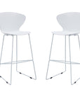 Set of Two 26" White And Silver Heavy Duty Plastic And Metal Low Back Counter Height Bar Chairs