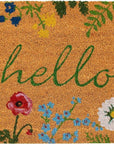 24" X 36" Natural and Green Coir Floral Hello Outdoor Door Mat