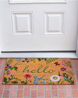 24" X 36" Natural and Green Coir Floral Hello Outdoor Door Mat