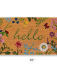 24" X 36" Natural and Green Coir Floral Hello Outdoor Door Mat