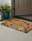 24" X 36" Natural and Green Coir Floral Hello Outdoor Door Mat
