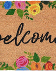24" X 36" Natural and Black Coir Floral Welcome Outdoor Door Mat