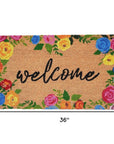 24" X 36" Natural and Black Coir Floral Welcome Outdoor Door Mat