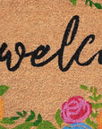 24" X 36" Natural and Black Coir Floral Welcome Outdoor Door Mat