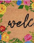 24" X 36" Natural and Black Coir Floral Welcome Outdoor Door Mat