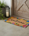 24" X 36" Natural and Black Coir Floral Welcome Outdoor Door Mat