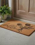 24" X 36" Natural and Black Coir Floral Hello Outdoor Door Mat