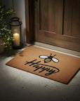 24" X 36" Natural and Black Coir Bumblee Bee Happy Outdoor Door Mat