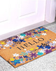 24" X 36" Natural Blue and Purple Coir Floral Hello Outdoor Door Mat