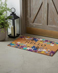 24" X 36" Natural Blue and Purple Coir Floral Hello Outdoor Door Mat