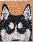 24" X 36" Natural Black and White Coir Siberian Husky Outdoor Door Mat
