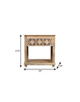 28" Natural Solid Wood Carved Geometric One Drawer Nightstand