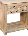 28" Natural Solid Wood Carved Geometric One Drawer Nightstand