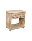 28" Natural Solid Wood Carved Geometric One Drawer Nightstand