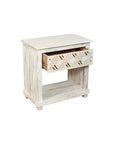 28" White Solid Wood Distressed Carved Geometric One Drawer Nightstand
