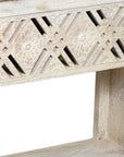 28" White Solid Wood Distressed Carved Geometric One Drawer Nightstand