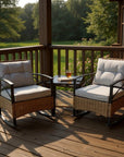 Three Piece Black Natural and Gray Rattan Two Person Seating Group With Table