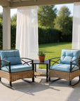 Three Piece Black Natural and Light Blue Rattan Two Person Seating Group With Table